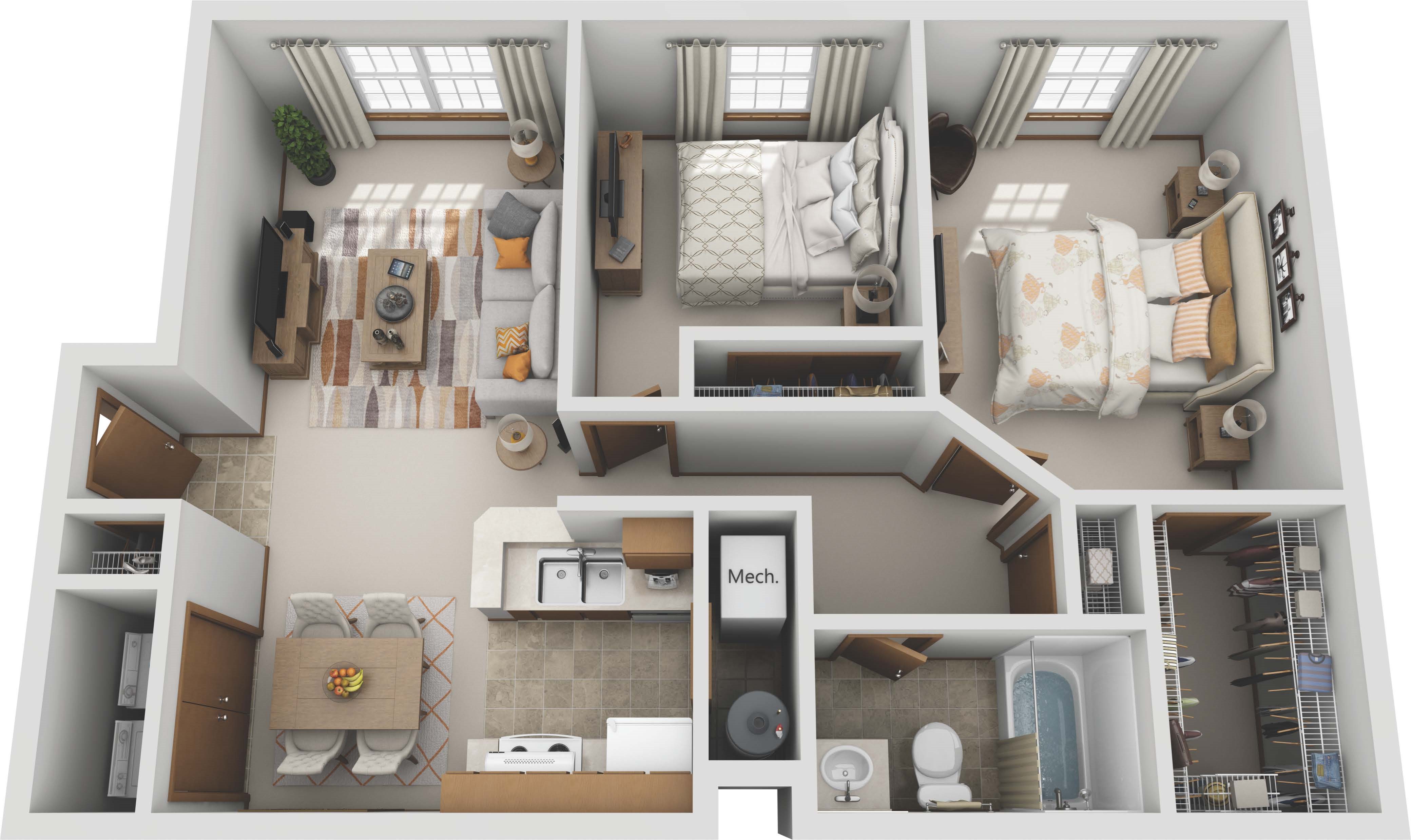 Two Bedroom One Bathroom Floor Plan 6